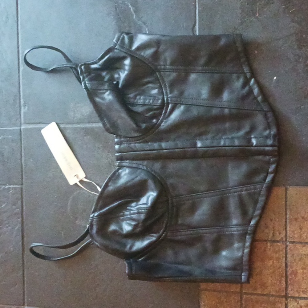 Iris Leather Black Bustier Corset Large